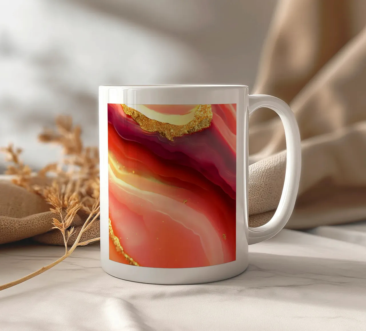 Agata rosa caldo e arancione tazza in ceramica da Gemstone Textures