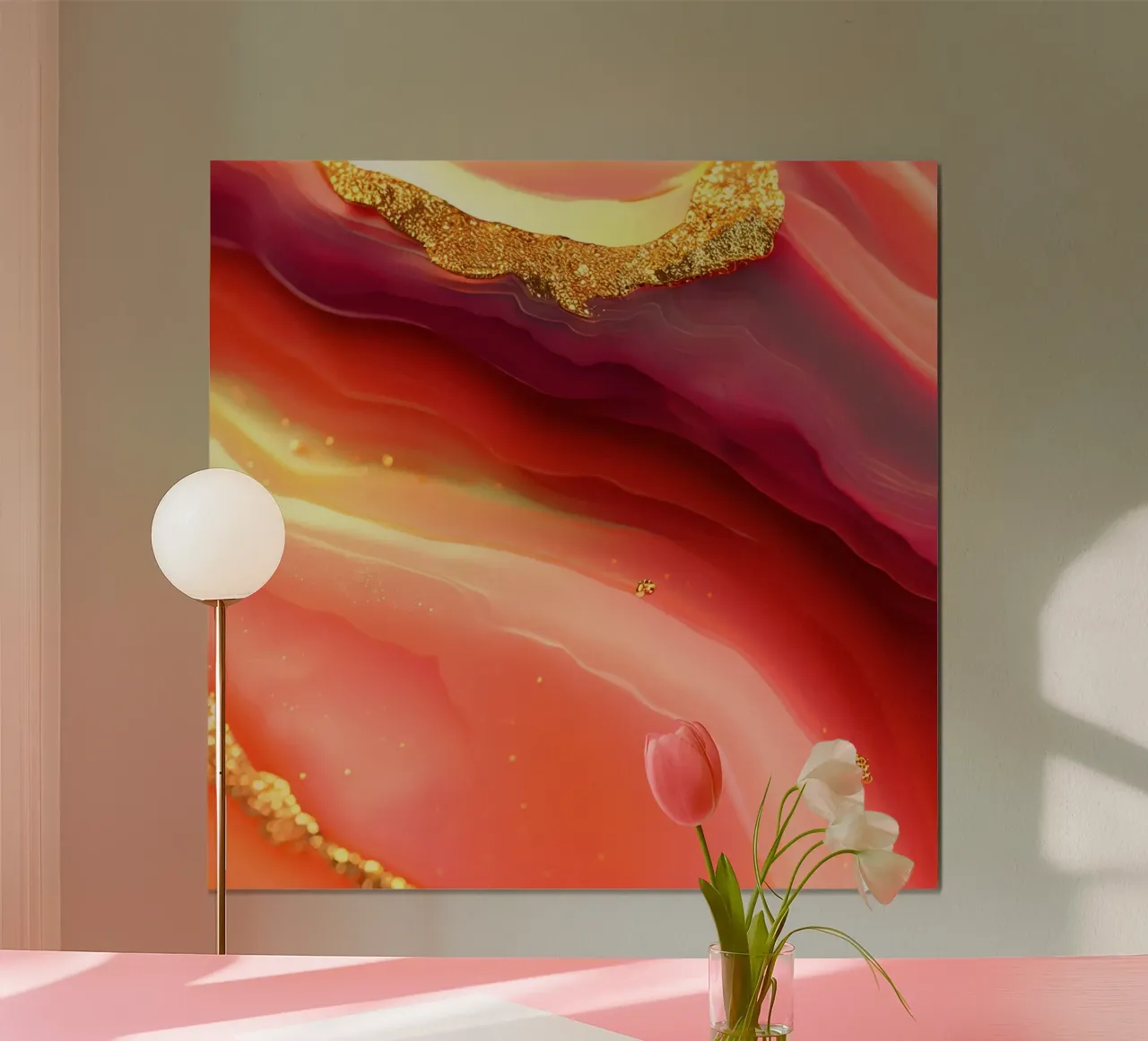Agata rosa caldo e arancione poster con telaio in legno da Gemstone Textures