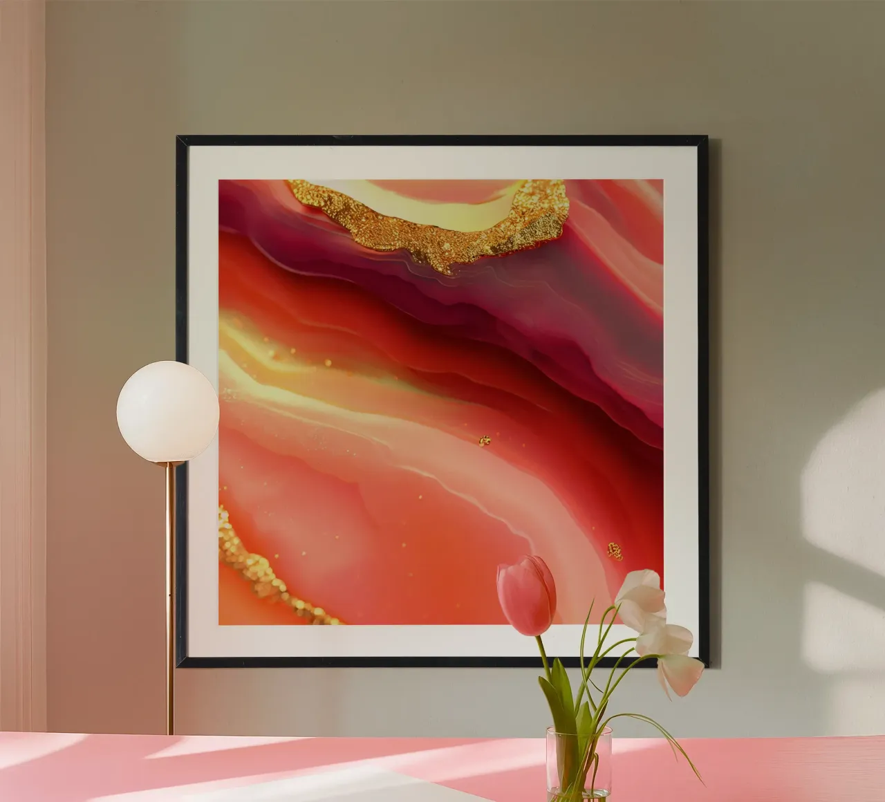 Agata rosa caldo e arancione poster con telaio in legno da Gemstone Textures