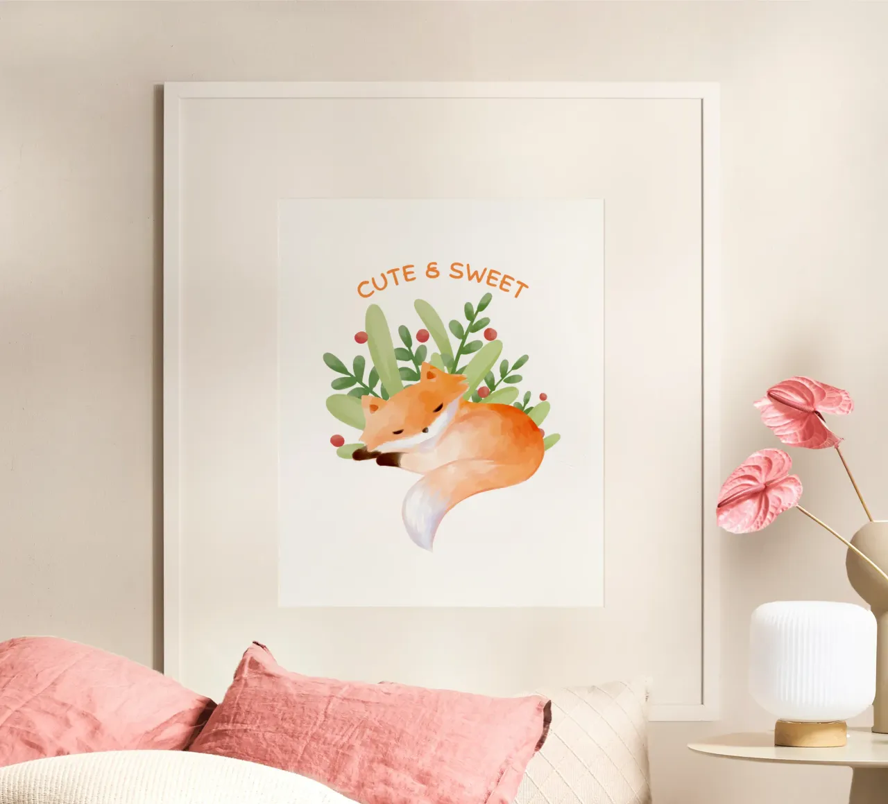 volpe ragazzo carino e dolce poster con telaio in legno da khoailang