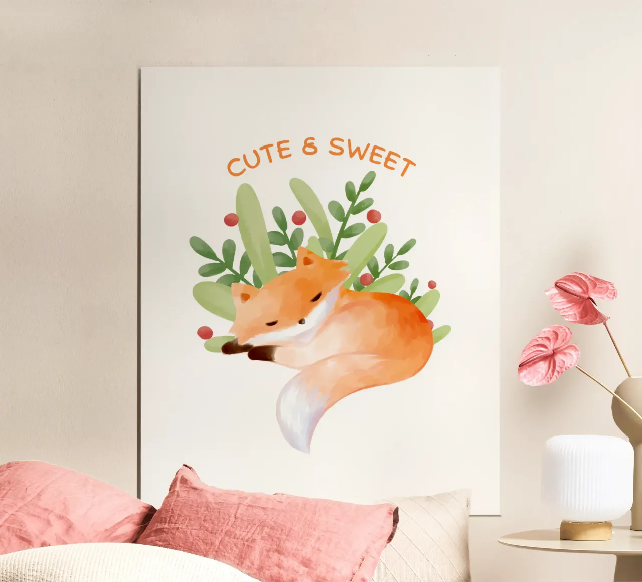 volpe ragazzo carino e dolce poster con telaio in legno da khoailang
