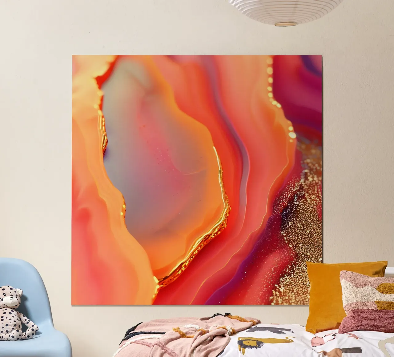 Agata rosa caldo e arancione poster con telaio in plastica da Gemstone Textures