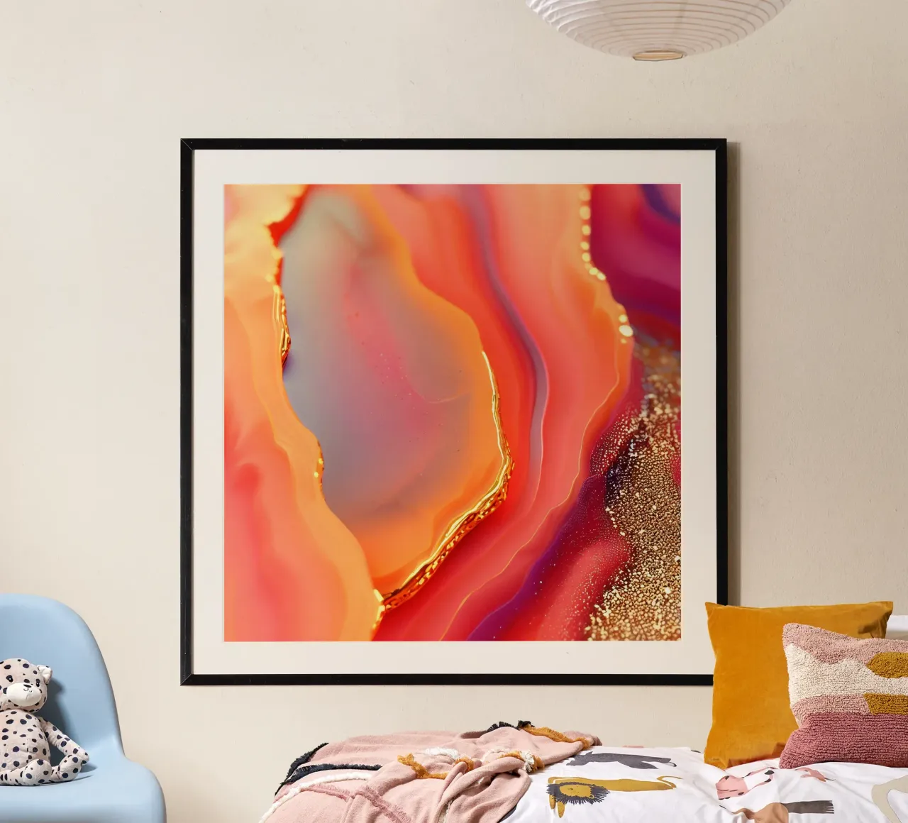 Agata rosa caldo e arancione poster con telaio in plastica da Gemstone Textures