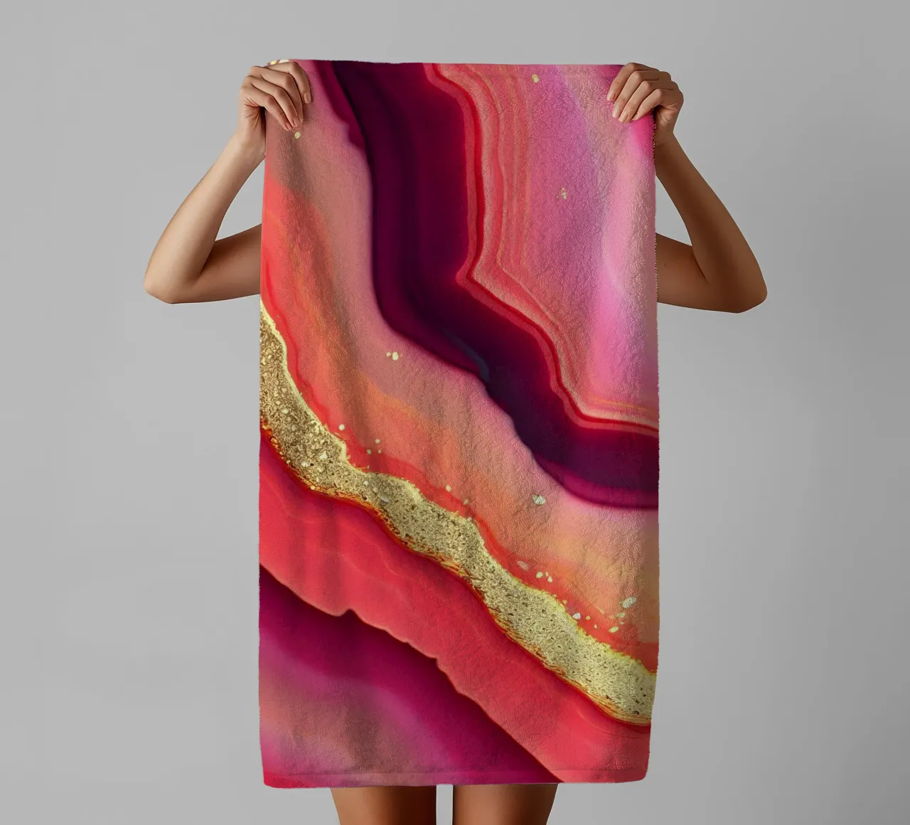 Texture d'agate rose vif et orange serviette de bain de Gemstone Textures