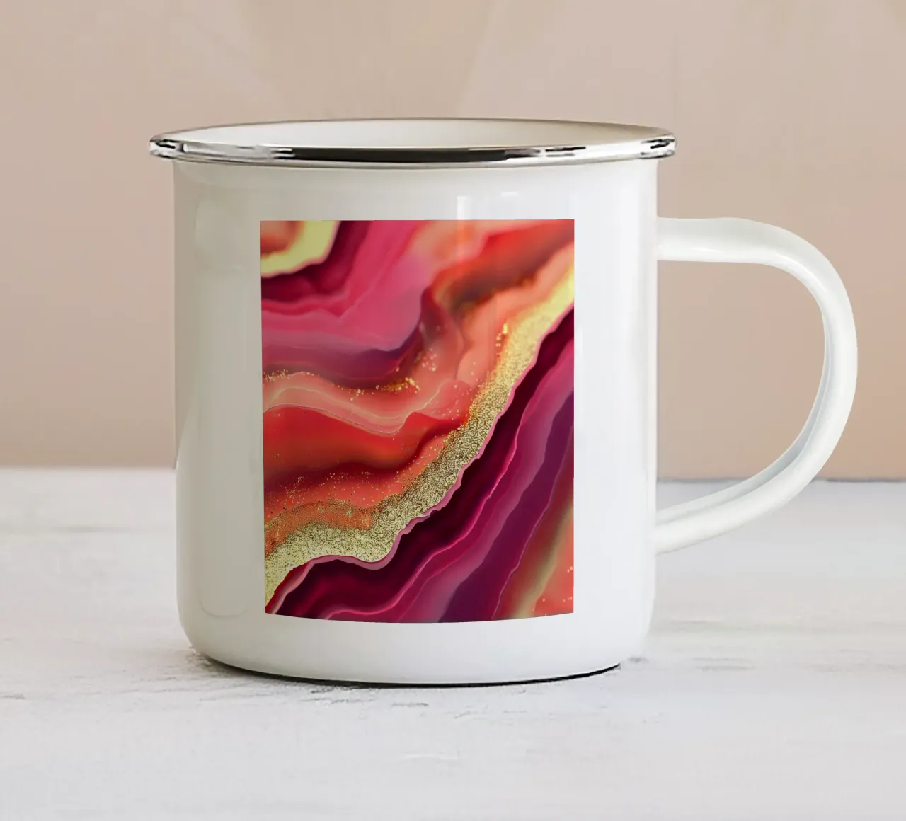 Agata rosa caldo e arancione tazza in smalto da Gemstone Textures