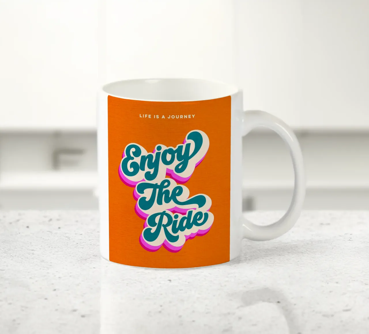 Life is a Journey, Enjoy the Ride • Retro typography ceramic mug by Dominique Vari Words