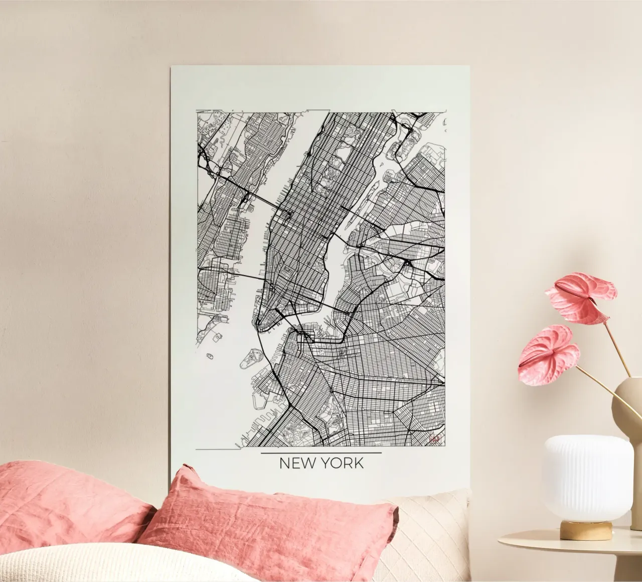 New York Minimal poster con telaio in legno da Hubert Roguski