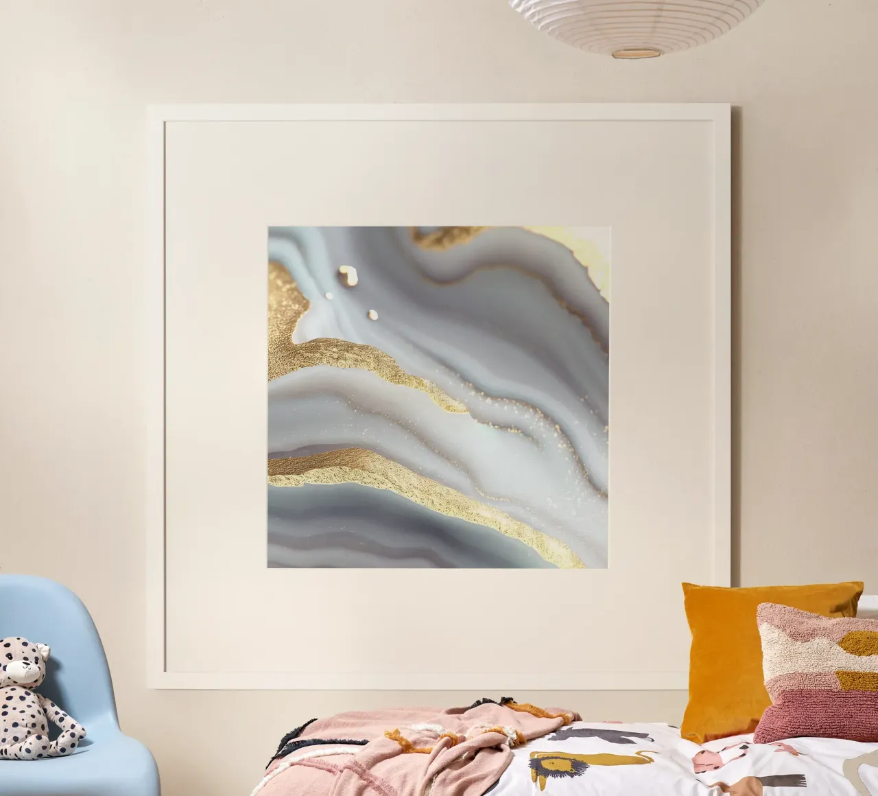 Texture agata bianca e oro poster con telaio in alluminio da Gemstone Textures