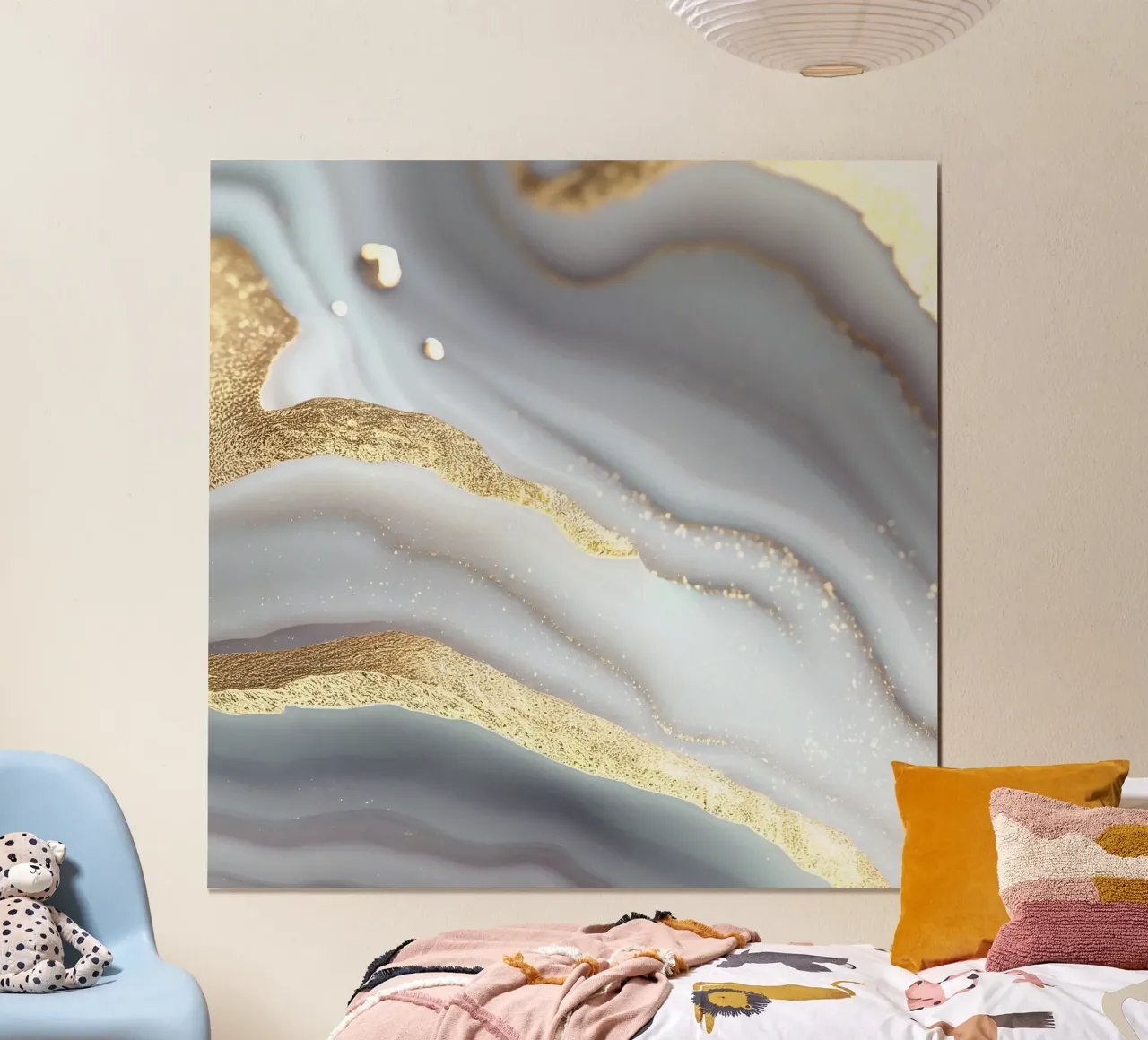 Texture agata bianca e oro poster con telaio in alluminio da Gemstone Textures