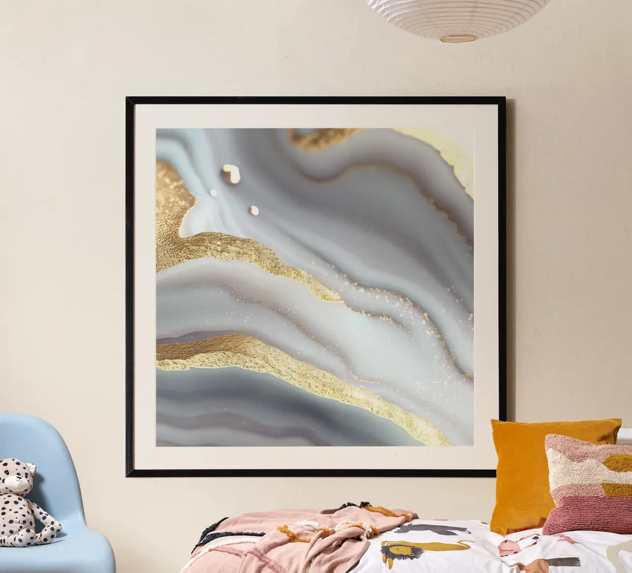 Texture agata bianca e oro poster con telaio in alluminio da Gemstone Textures