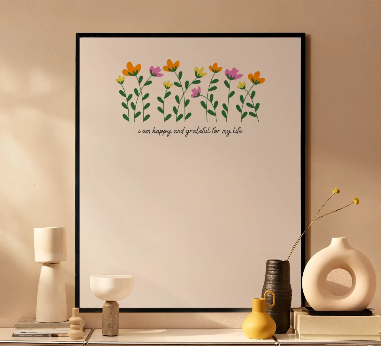 sono felice e grato per la mia vita poster con telaio in plastica da khoailang