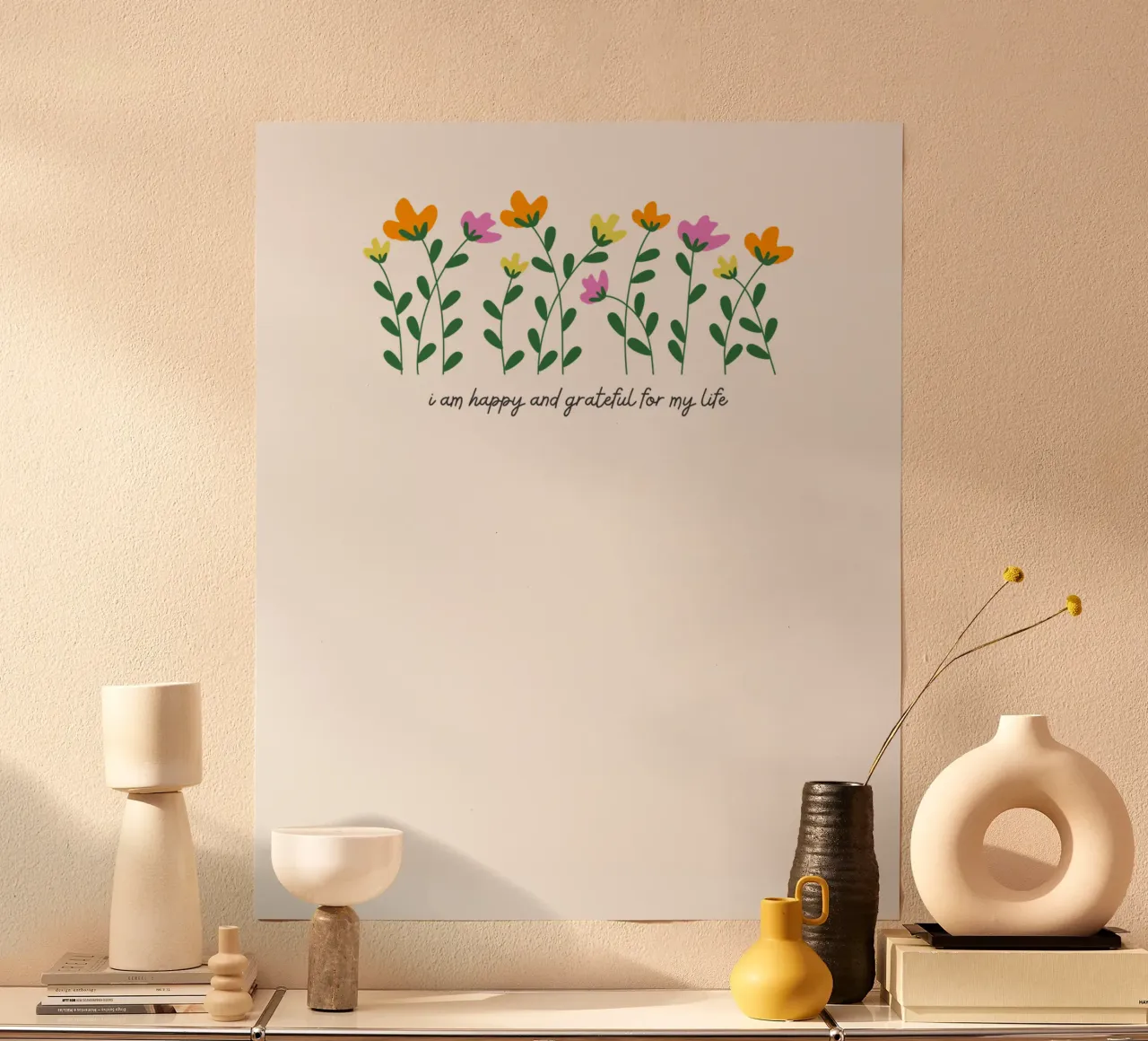 sono felice e grato per la mia vita poster con telaio in plastica da khoailang