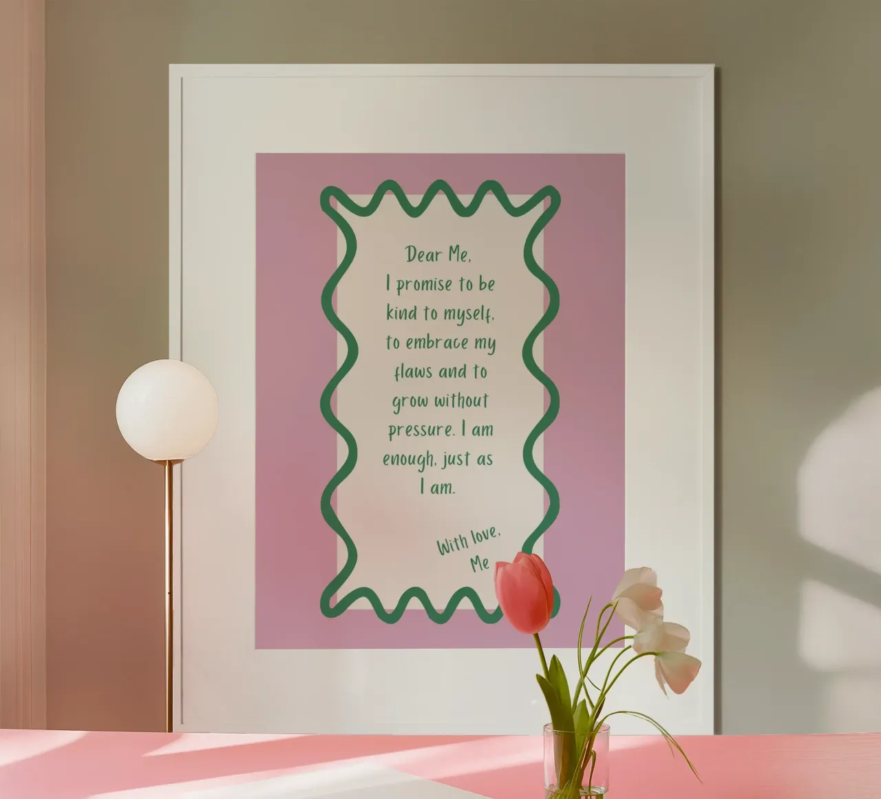 Dear Me Selbstliebe Typografie Text modern poster con telaio in legno da HummelBär
