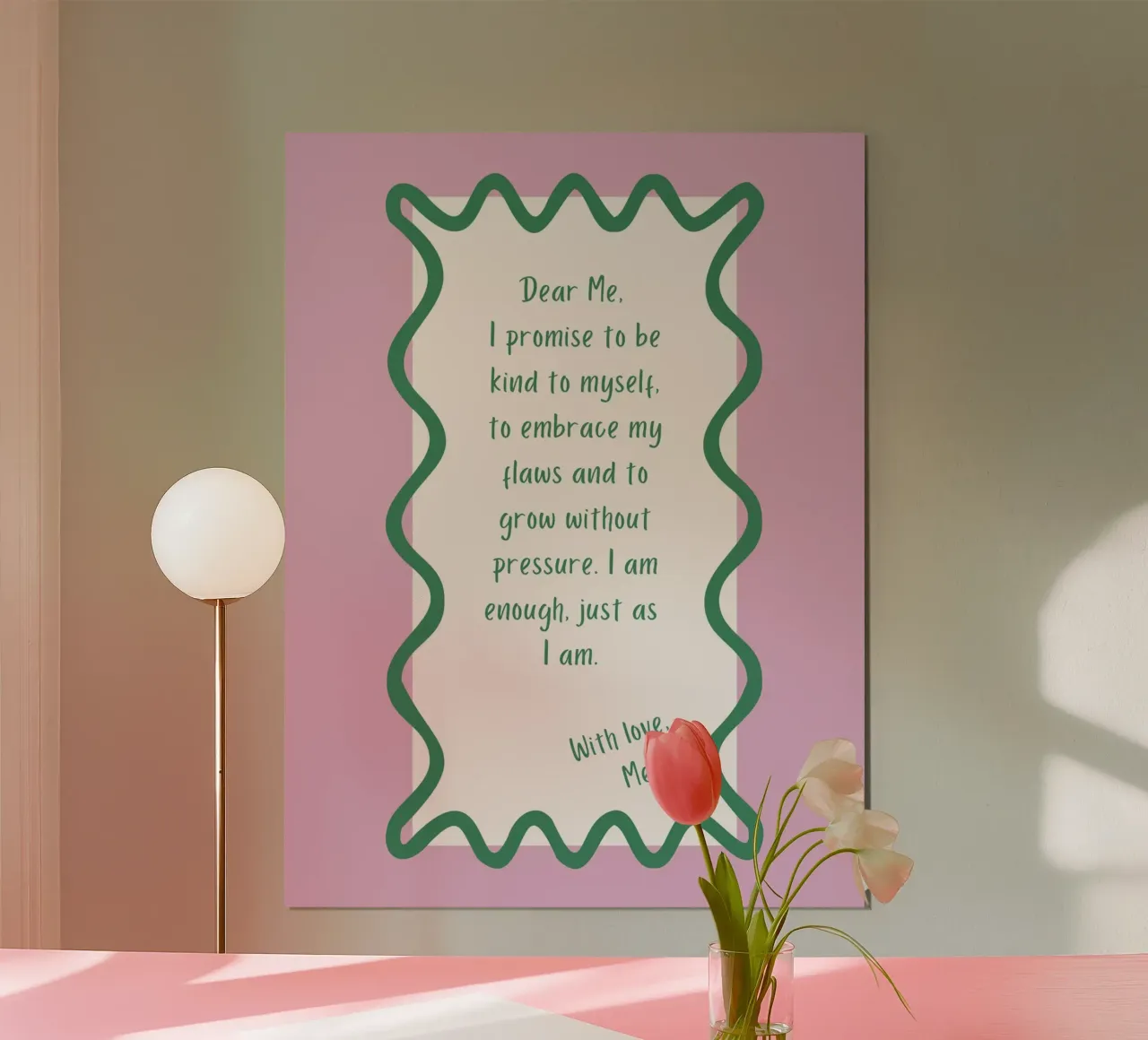 Dear Me Selbstliebe Typografie Text modern poster con telaio in legno da HummelBär