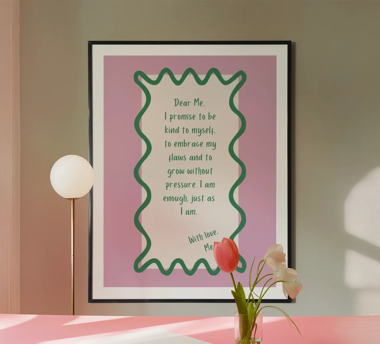Dear Me Selbstliebe Typografie Text modern poster con telaio in legno da HummelBär