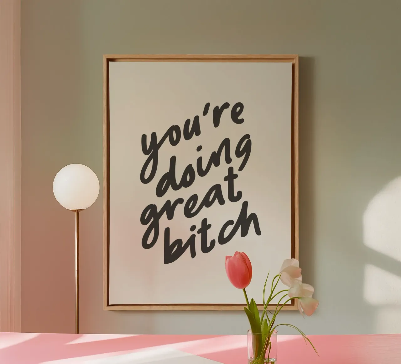 You're Doing Great Bitch Sassy Sarcastic Typography Design tela con Cornice a cassetta da THE MOTIVATED TYPE