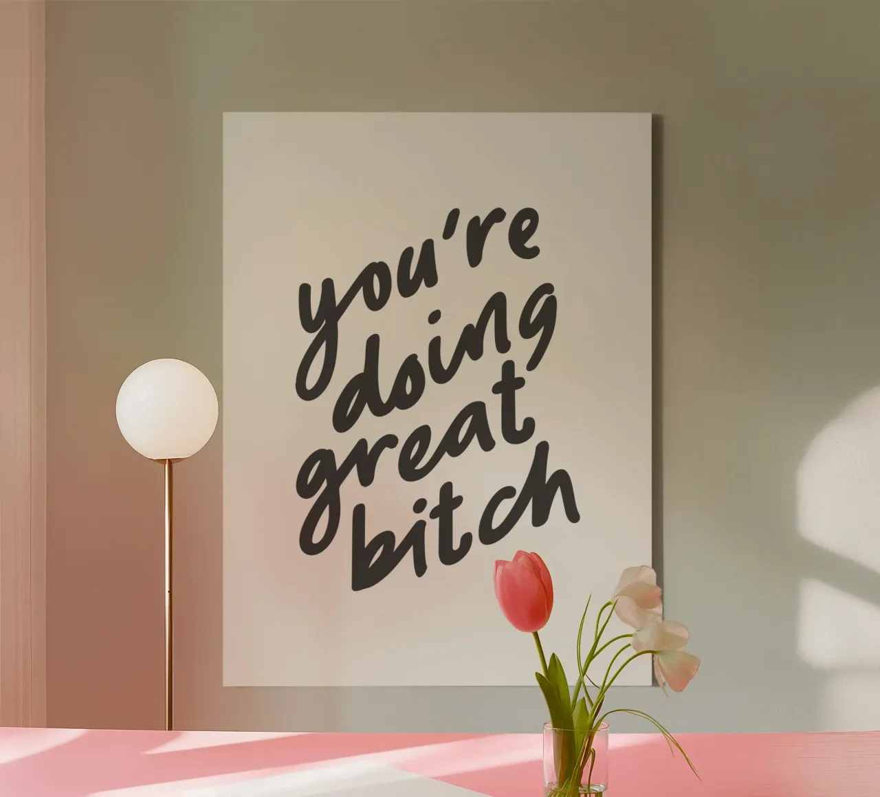 You're Doing Great Bitch Sassy Sarcastic Typography Design tela con Cornice a cassetta da THE MOTIVATED TYPE