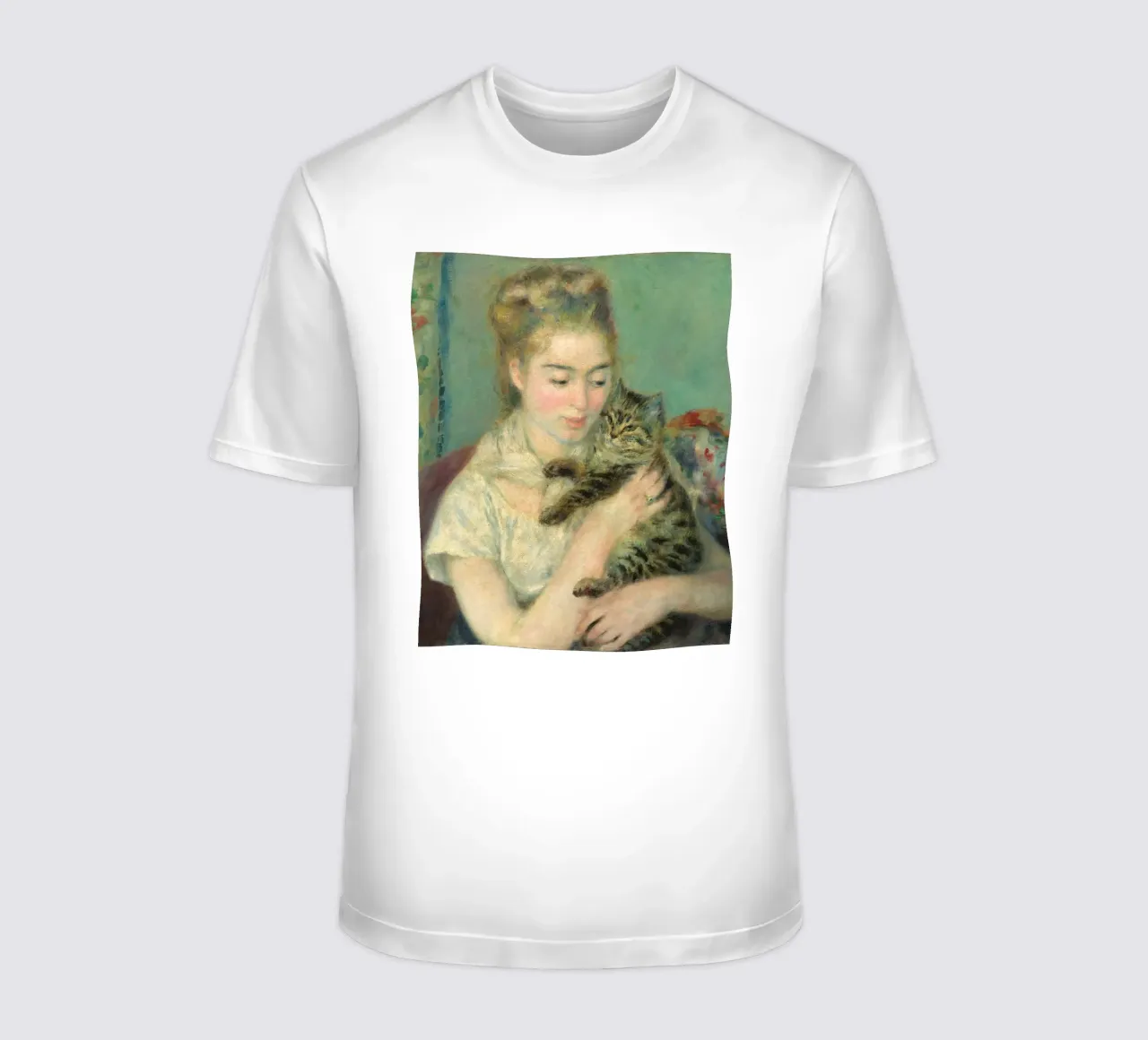 Pierre Auguste Renoir - donna con gatto t-shirt da Timeless Artworks