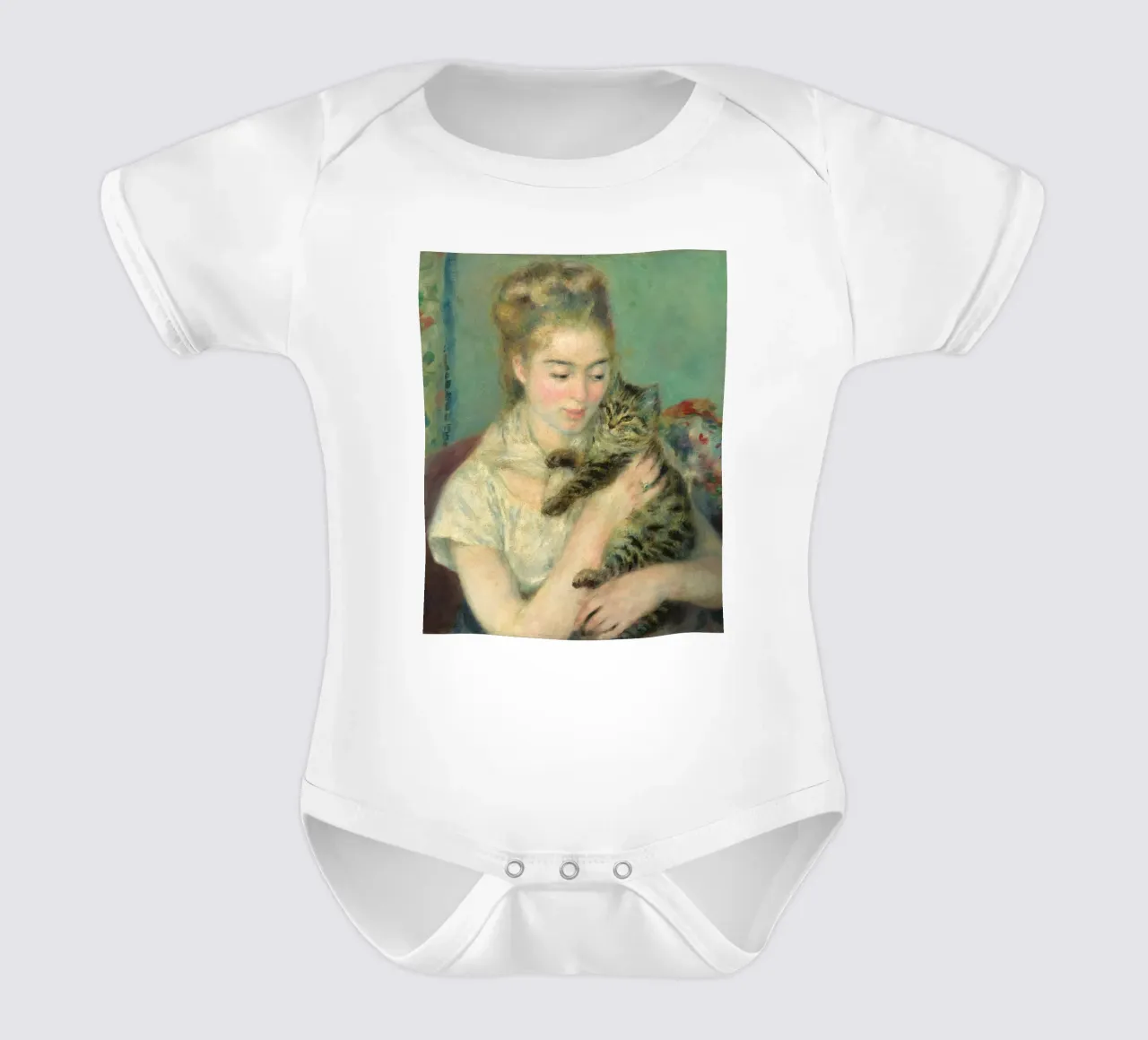 Pierre Auguste Renoir - donna con gatto body neonato maniche corte da Timeless Artworks