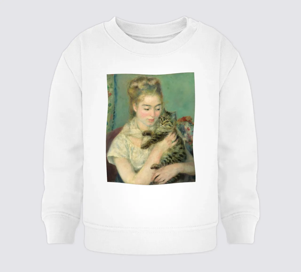 Pierre Auguste Renoir - donna con gatto felpa neonato da Timeless Artworks