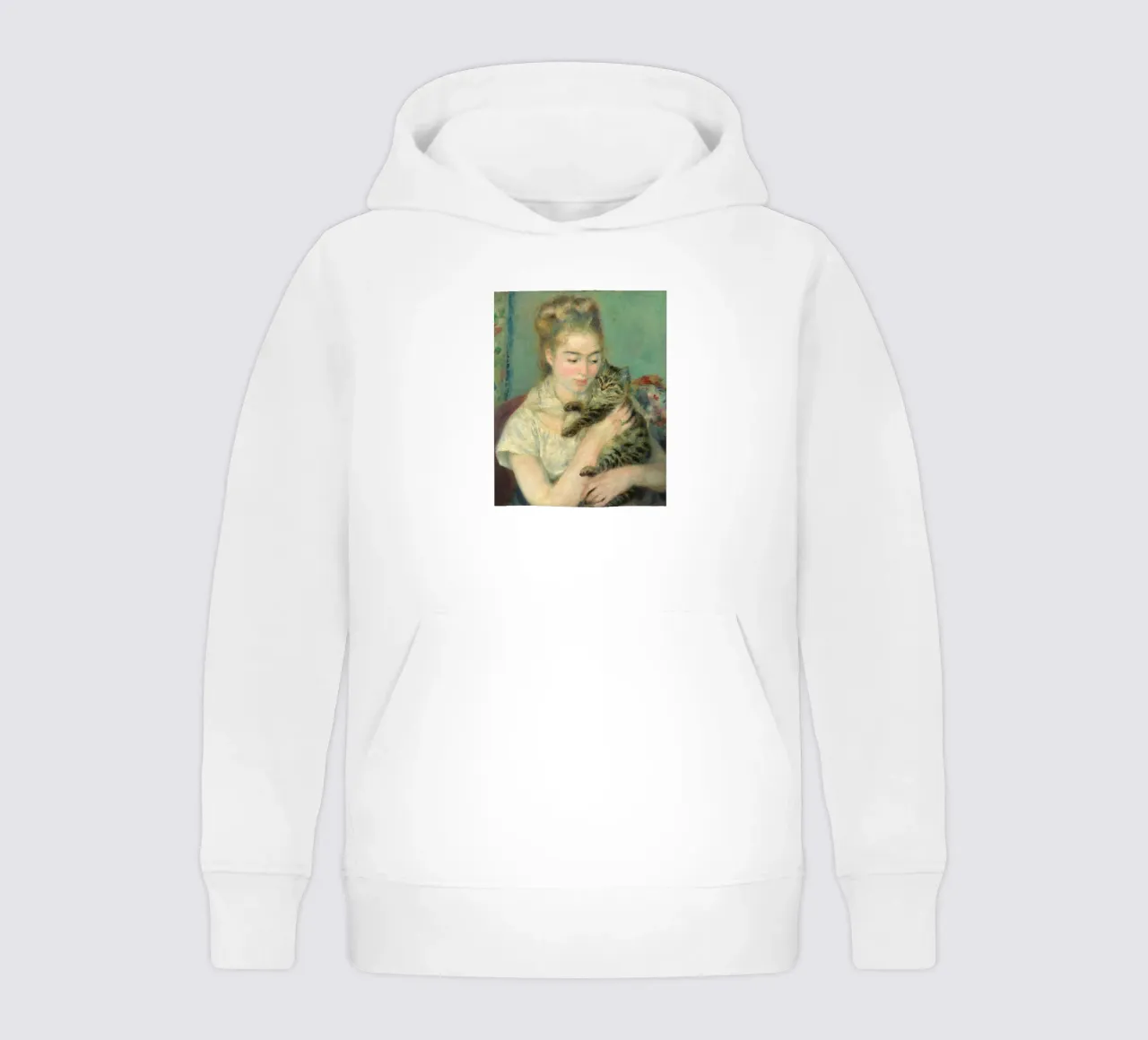 Pierre Auguste Renoir - mujer con gato sudadera con capucha para niño de Timeless Artworks