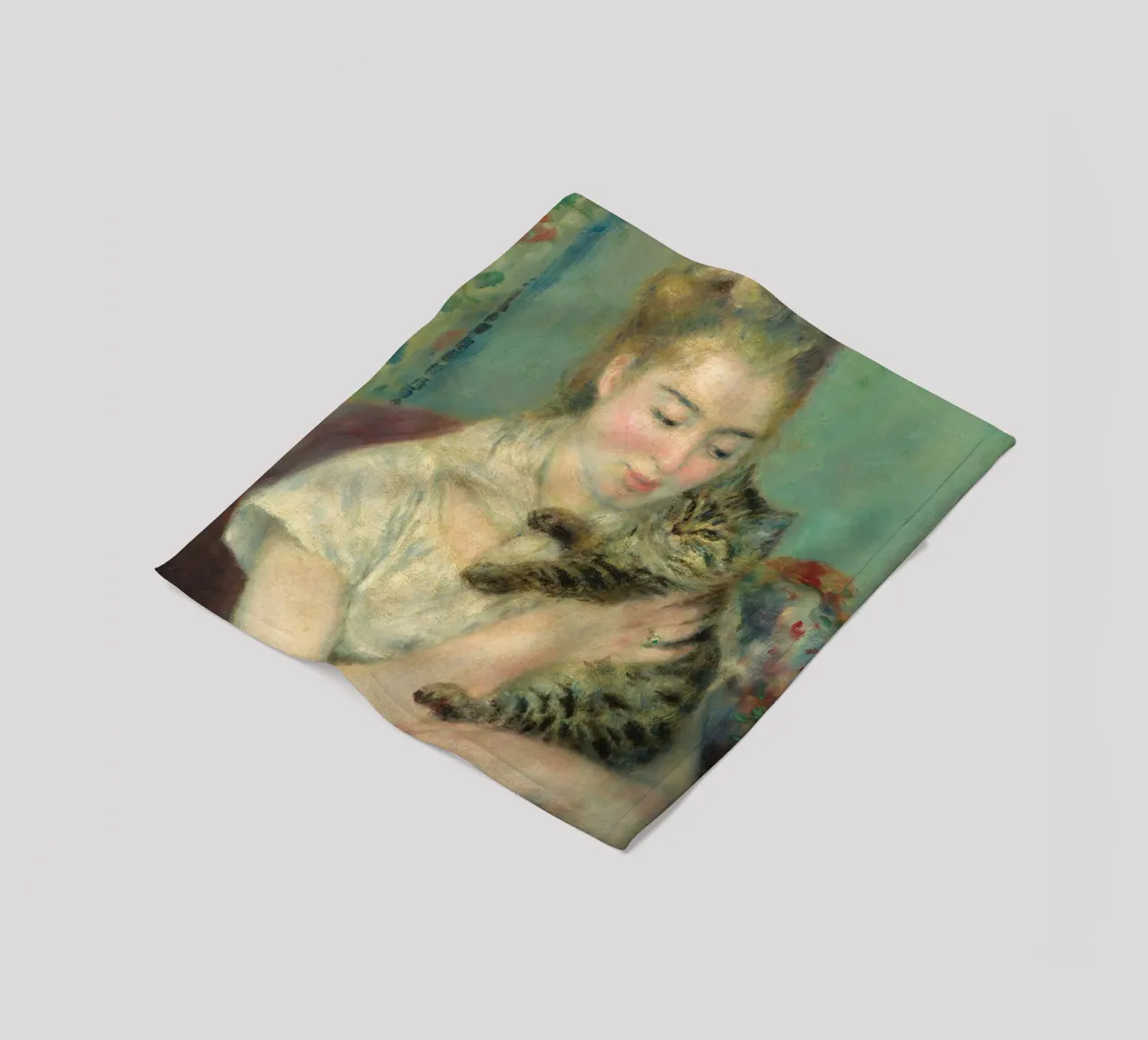 Pierre Auguste Renoir - donna con gatto coperta in pile da Timeless Artworks