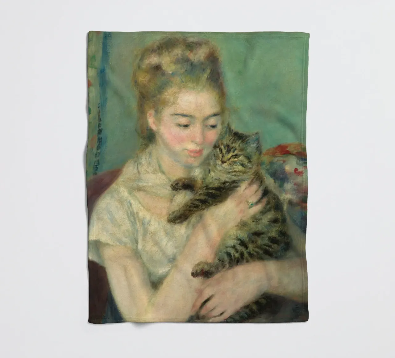 Pierre Auguste Renoir - donna con gatto coperta in pile da Timeless Artworks