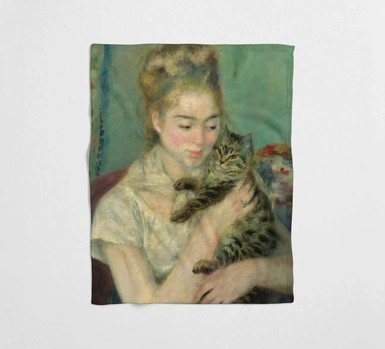 Pierre Auguste Renoir - donna con gatto coperta in pile da Timeless Artworks