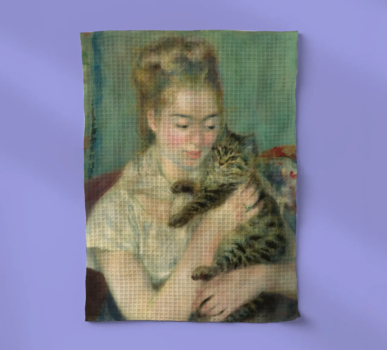 Pierre Auguste Renoir - donna con gatto canovaccio da cucina da Timeless Artworks