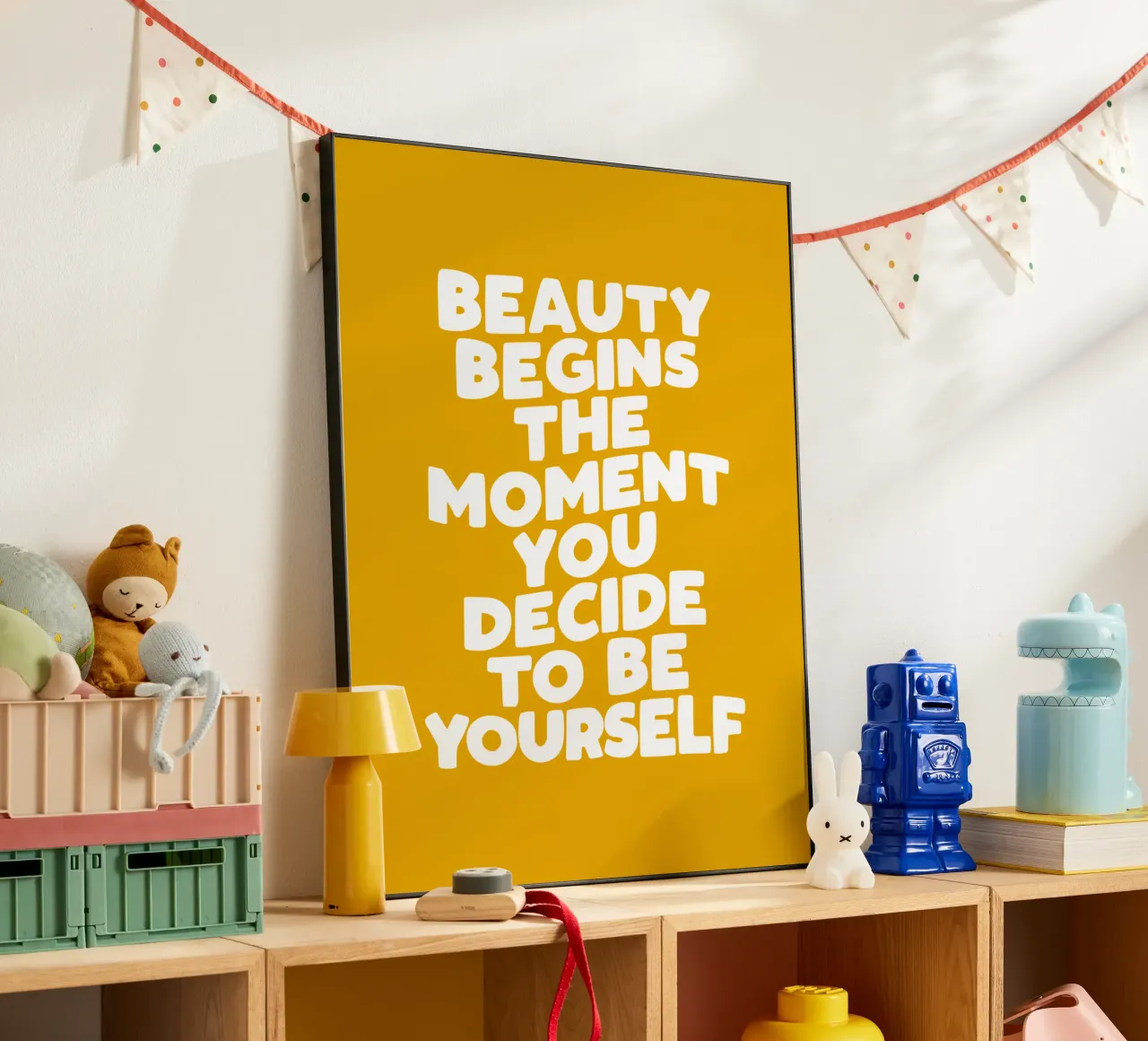 Beauty Begins the Moment You Decide to Be Yourself in Yellow alu-dibond by THE MOTIVATED TYPE