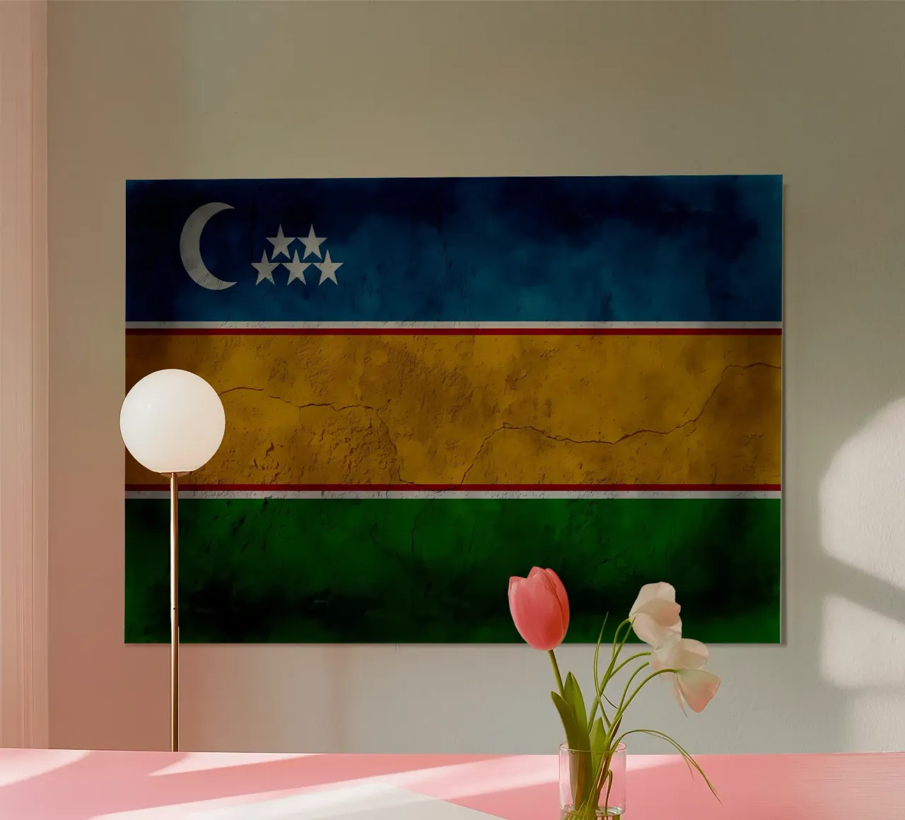 Bandiera d'epoca del Karakalpakstan poster con telaio in alluminio da Joshua A Holmes