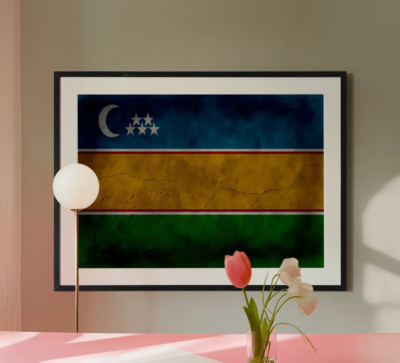 Bandiera d'epoca del Karakalpakstan poster con telaio in alluminio da Joshua A Holmes
