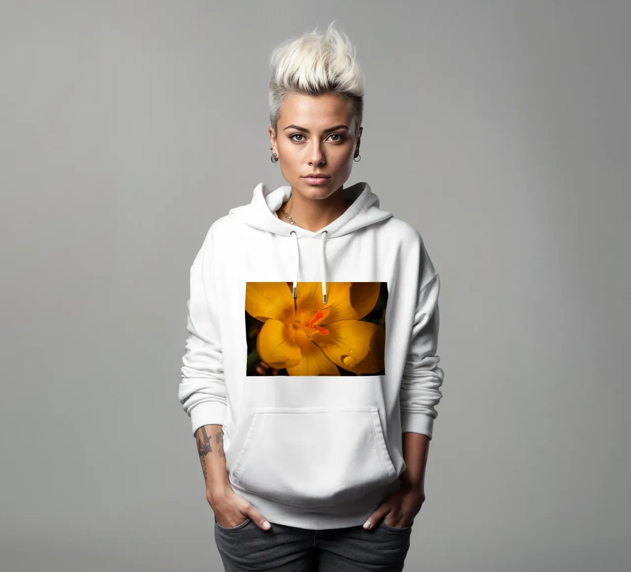Yellow crocus with water droplets on the petals hoodie by Marcus Beckert | Fotografie