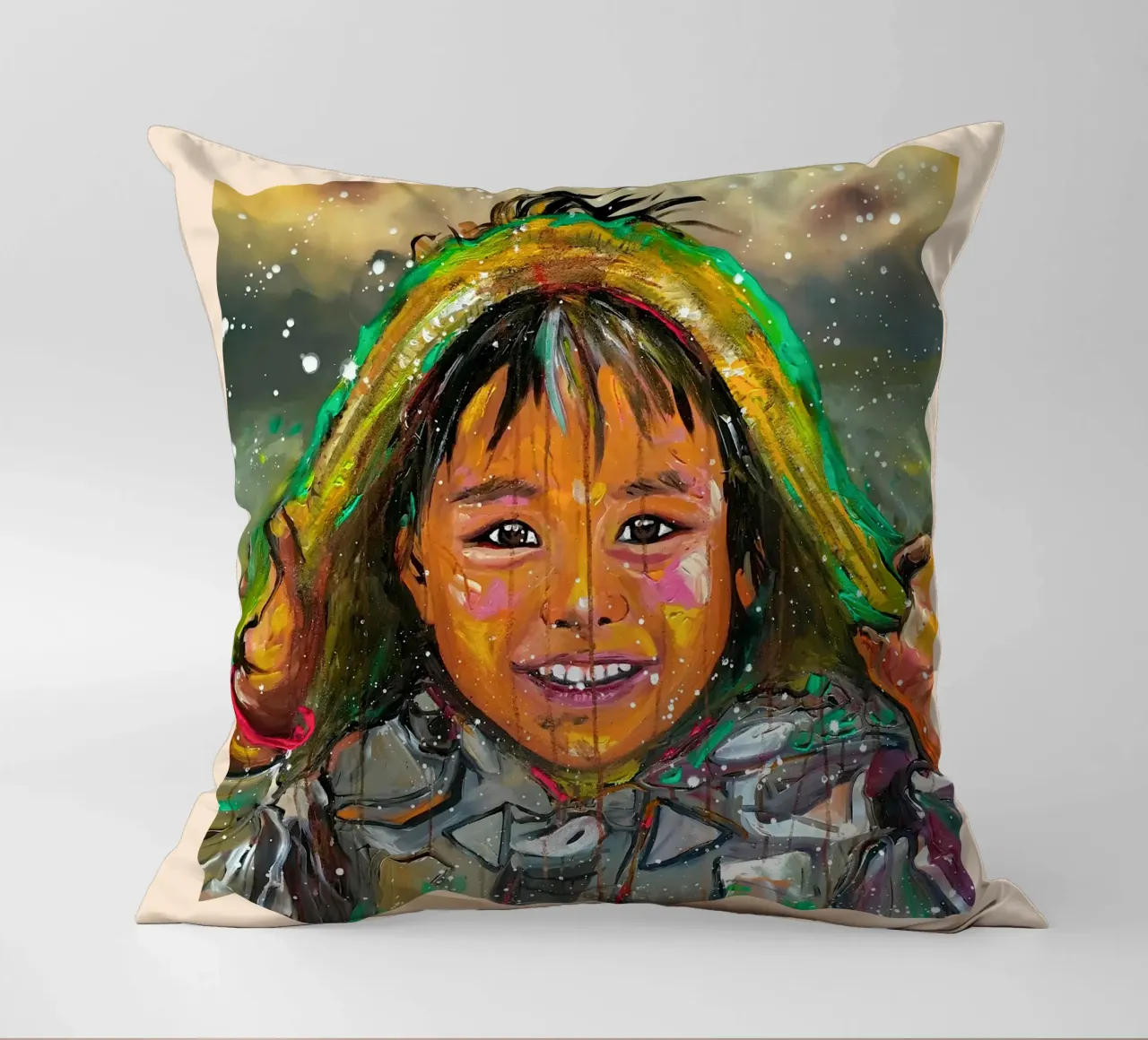 A Smile from Nepal cuscino da Happy 😃 Art 🎨 by Christine Schnoell