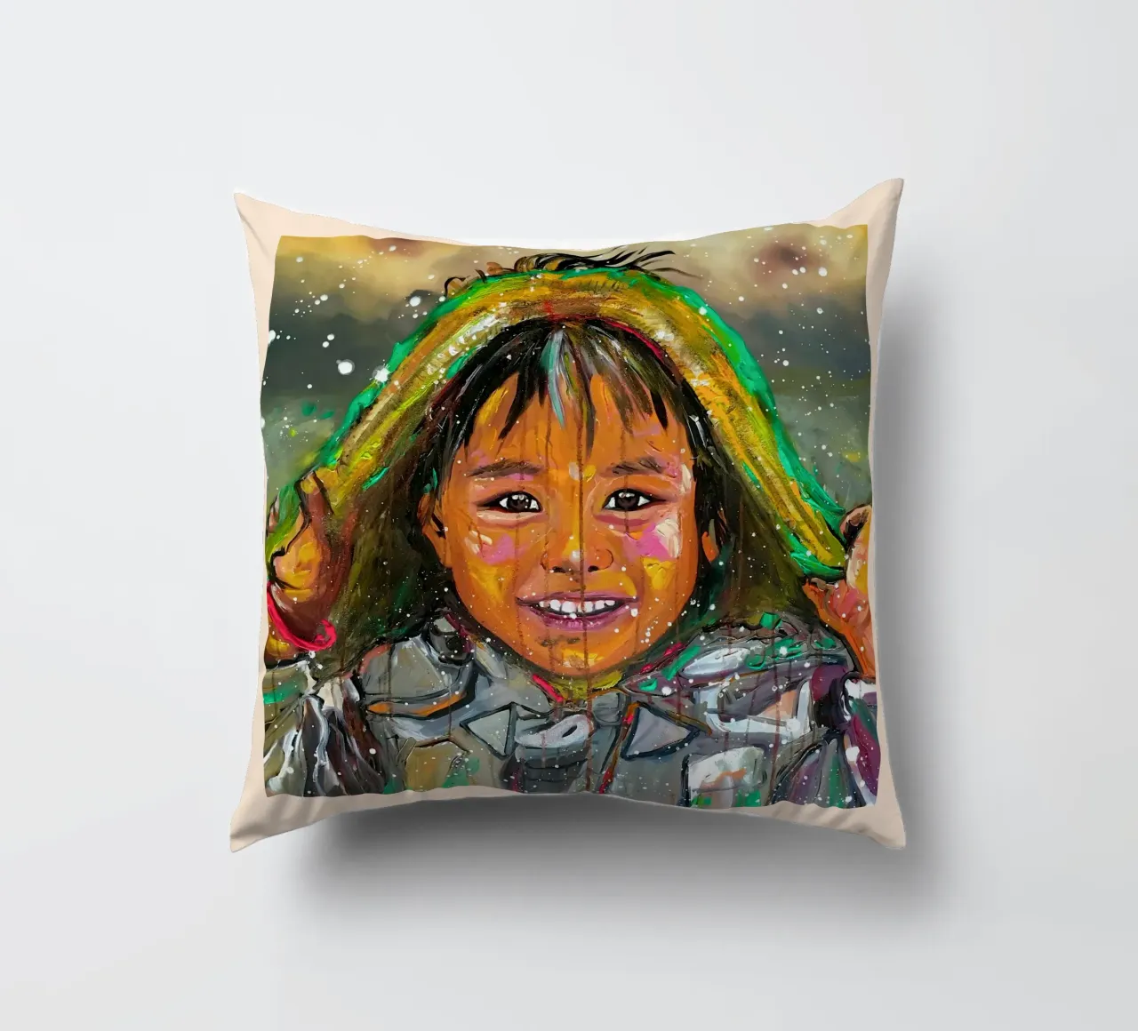 A Smile from Nepal cuscino da Happy 😃 Art 🎨 by Christine Schnoell