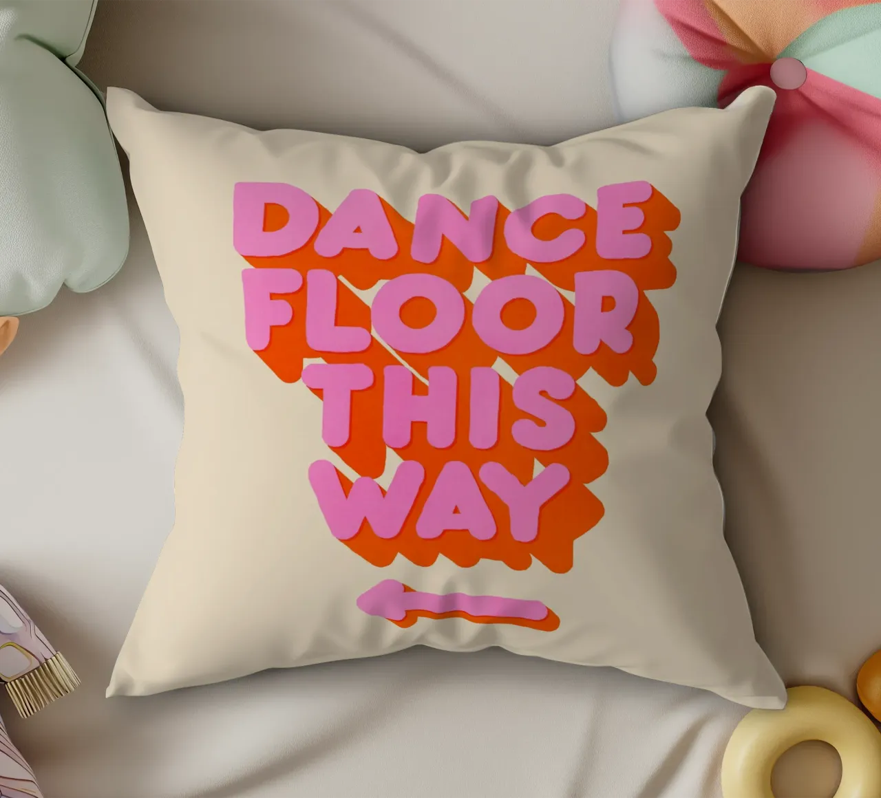 Retro "Dance Floor This Way" Typography Art Print decorative cushion by showmemars
