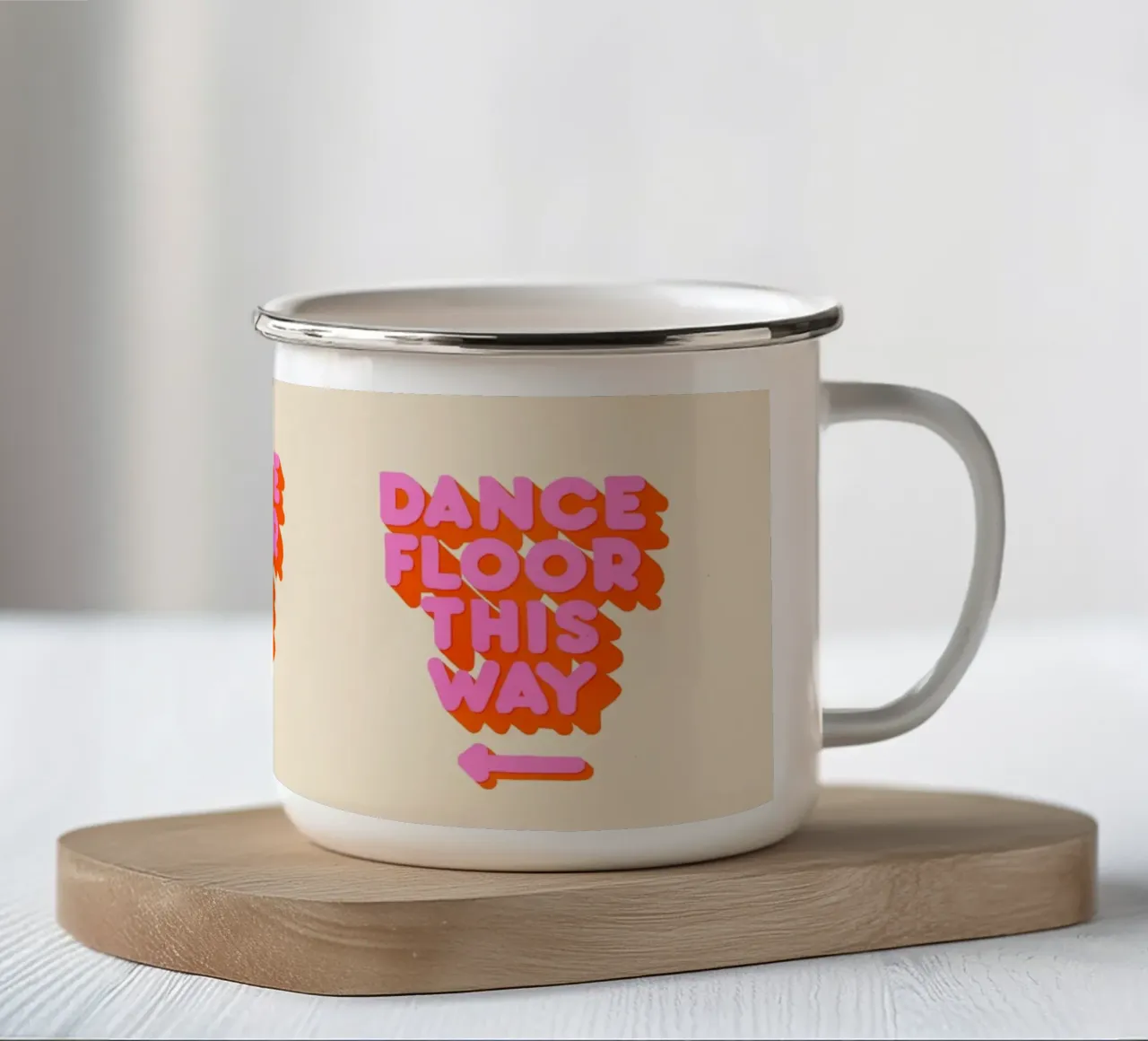 Retro "Dance Floor This Way" Typography Art Print enamel mug by showmemars