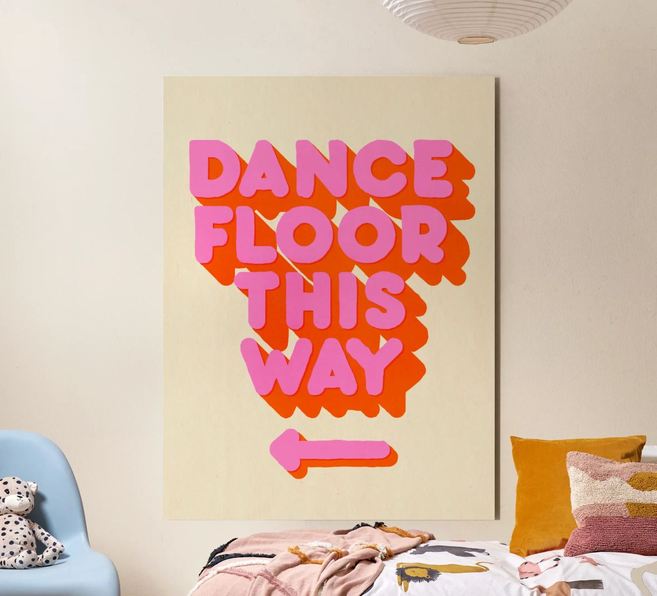 Retro "Dance Floor This Way" Typography Art Print alluminio dibond da showmemars