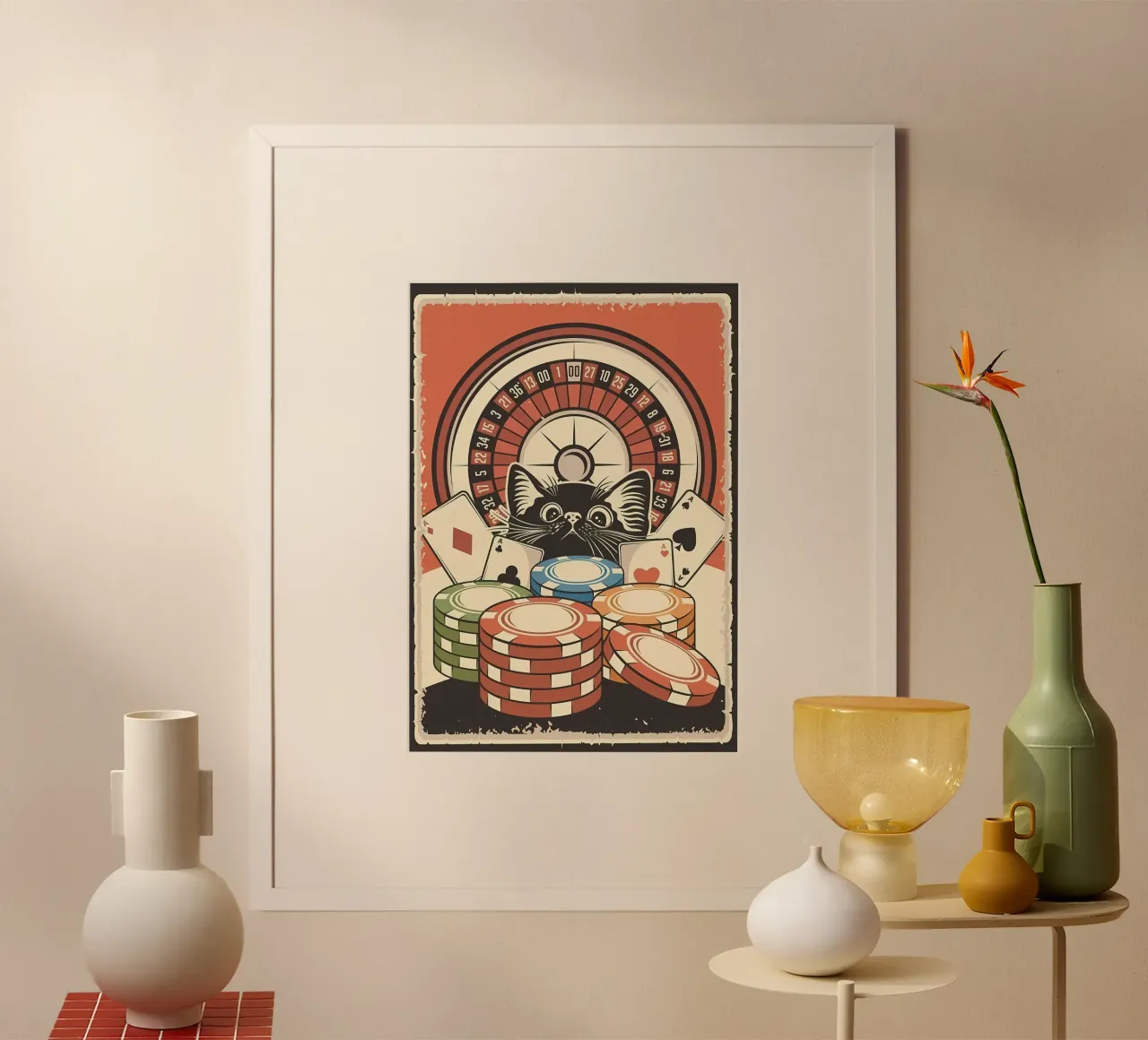 Poker di roulette per gatti 2 poster con telaio in plastica da Monique A Hooper