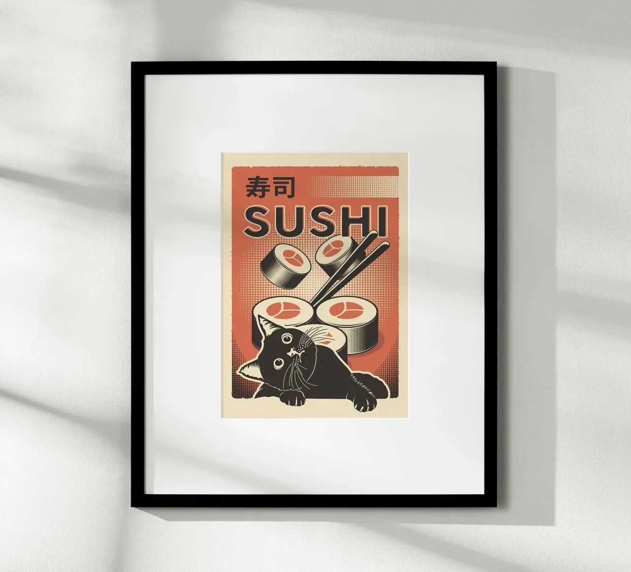 Sushi Cat poster con telaio in alluminio da Monique A Hooper