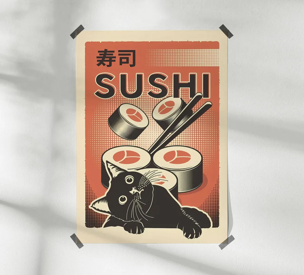Sushi Cat poster con telaio in alluminio da Monique A Hooper