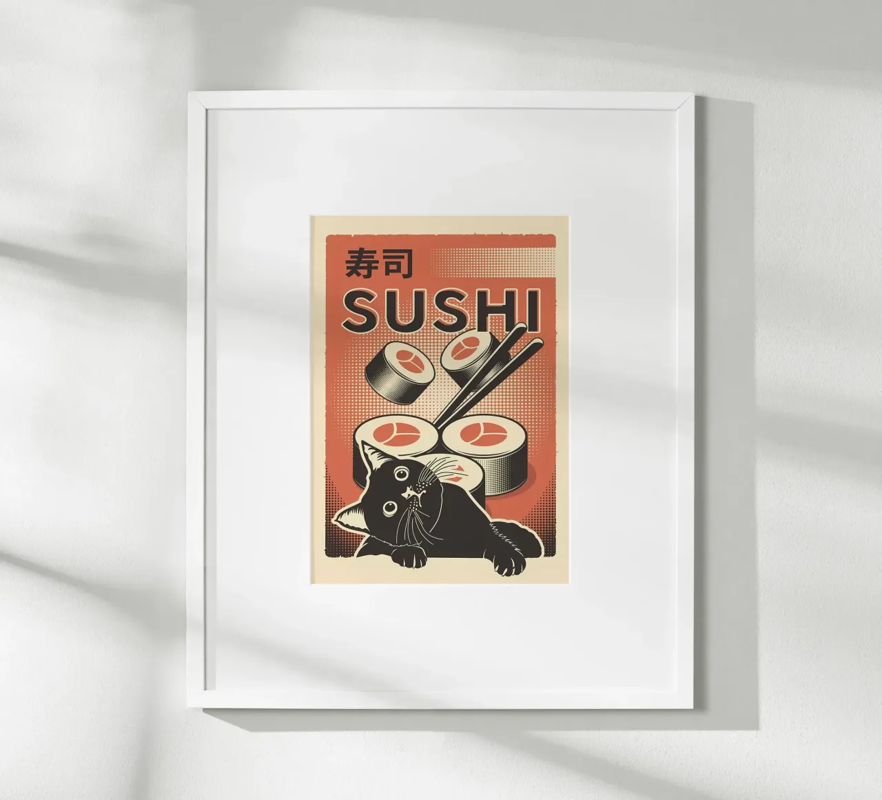 Sushi Cat poster con telaio in alluminio da Monique A Hooper