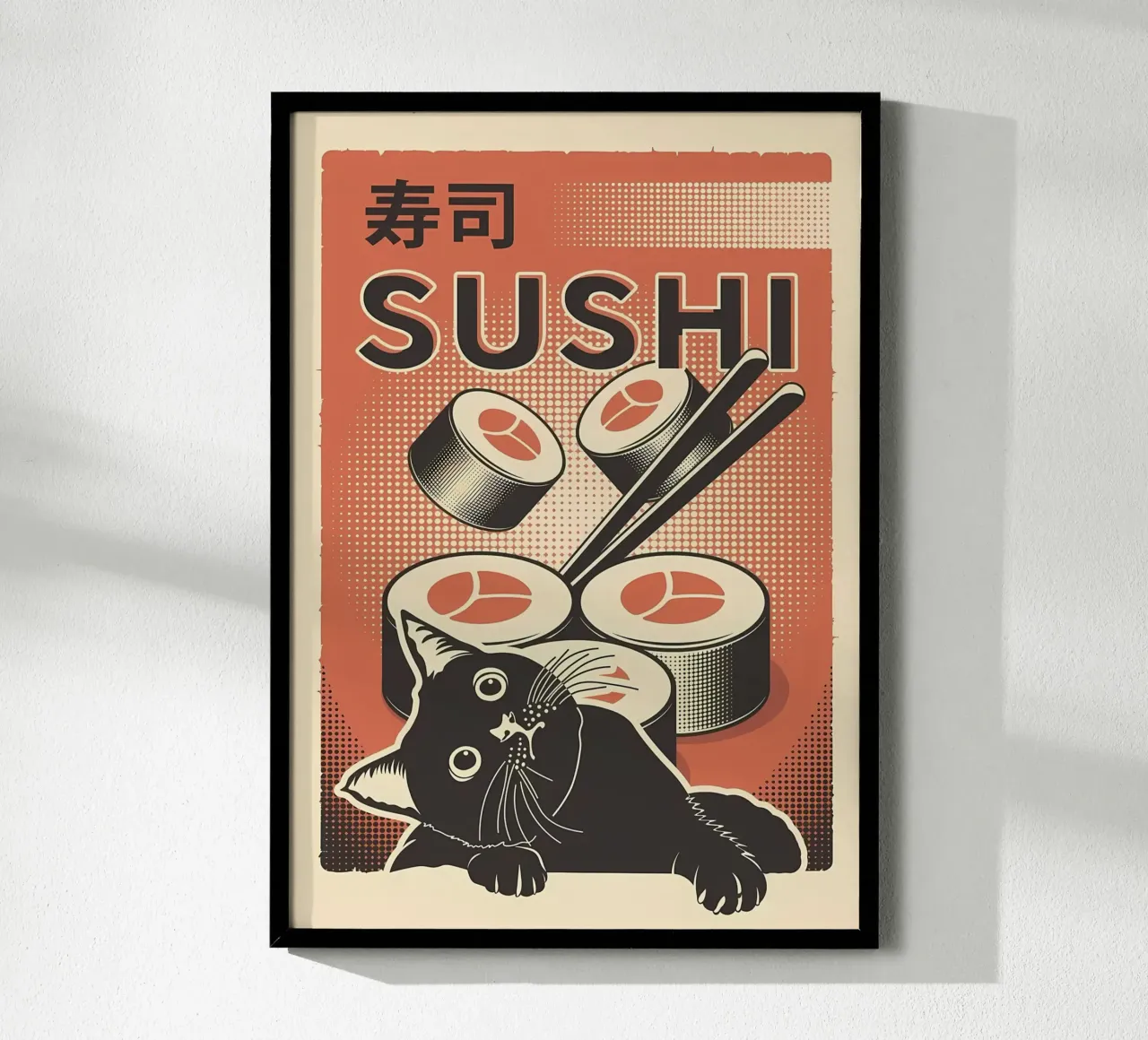 Sushi Cat poster con telaio in alluminio da Monique A Hooper
