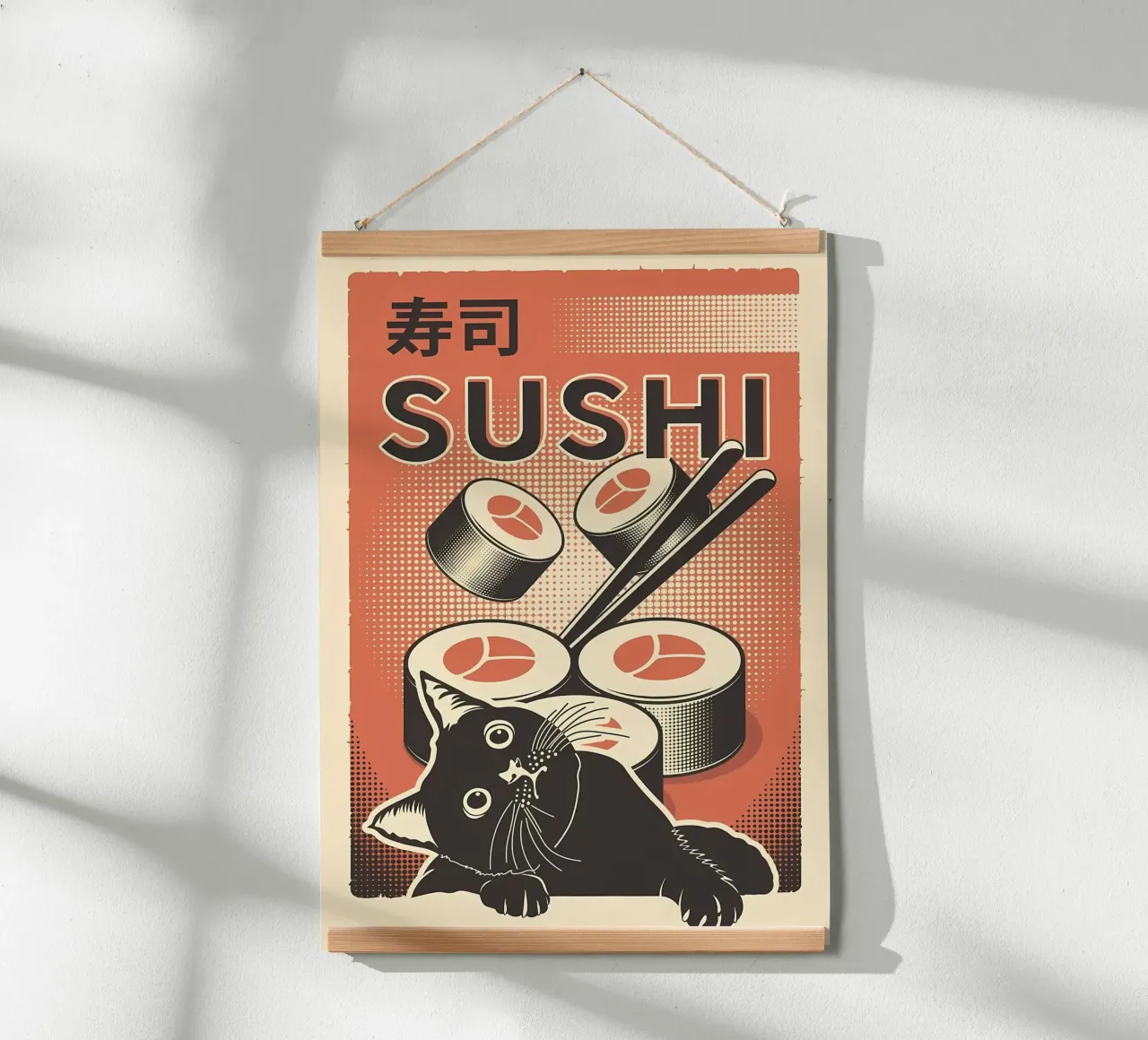 Sushi Cat poster con telaio in alluminio da Monique A Hooper