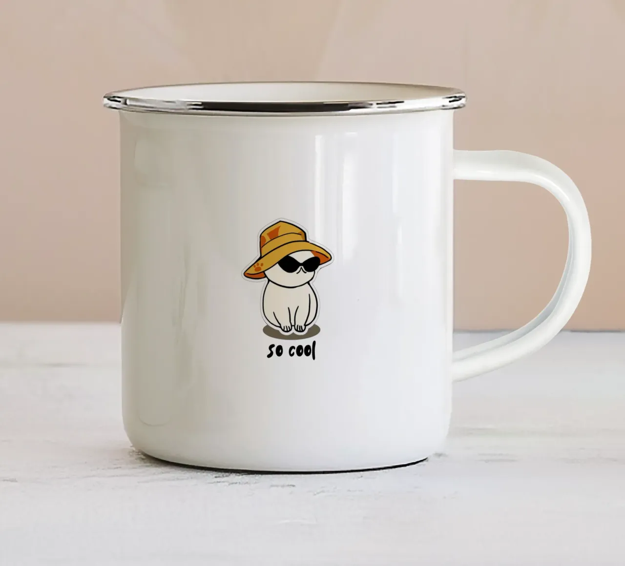 gatto così cool tazza in smalto da khoailang