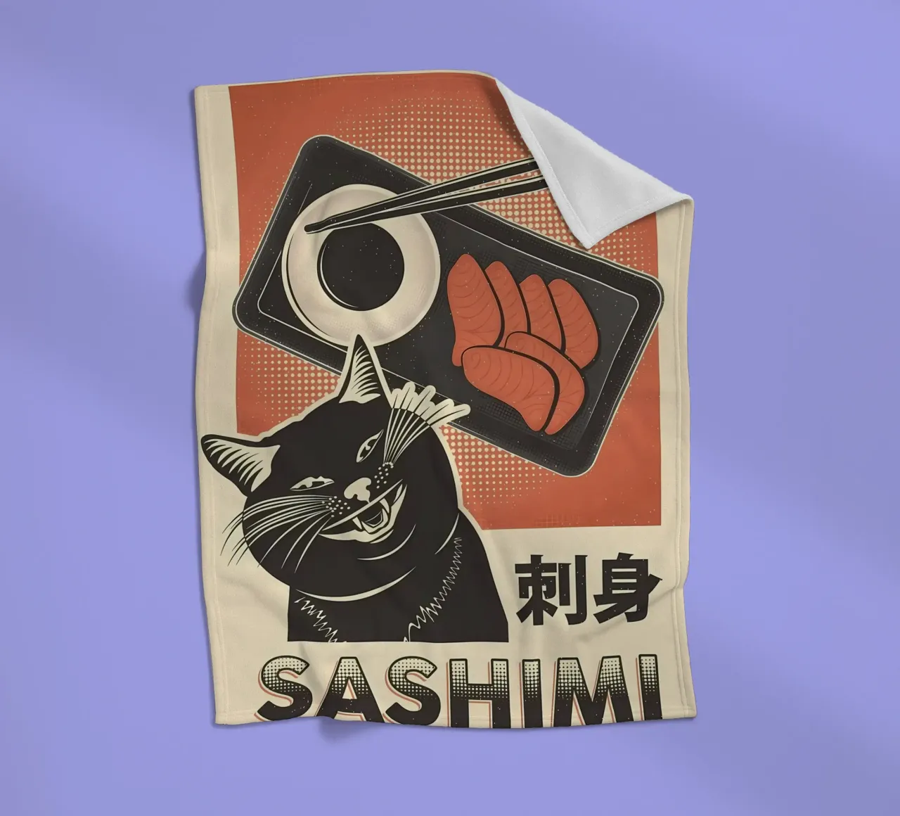 Sashimi Black Cat fleece blanket by Monique A Hooper