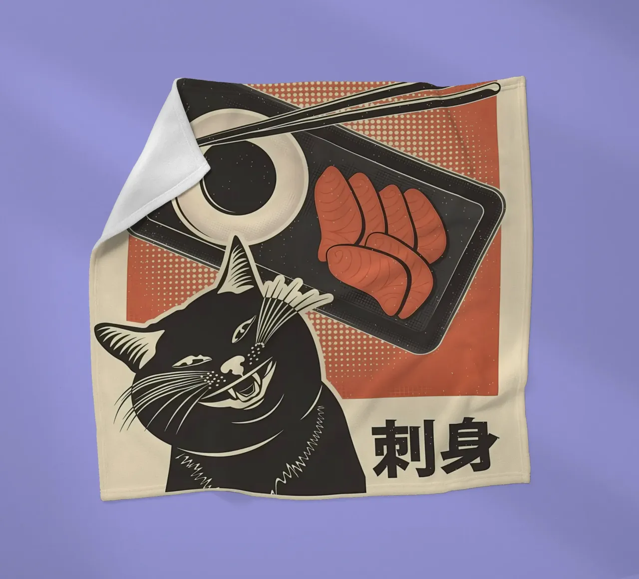 Sashimi Black Cat fleece blanket by Monique A Hooper