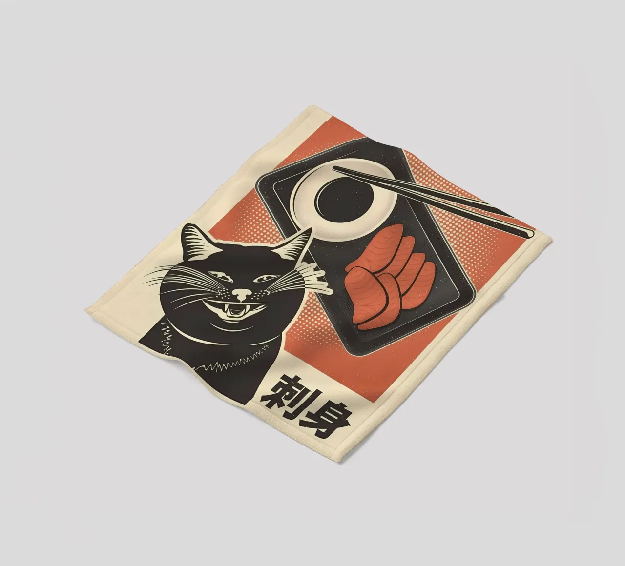 Sashimi Black Cat fleece blanket by Monique A Hooper