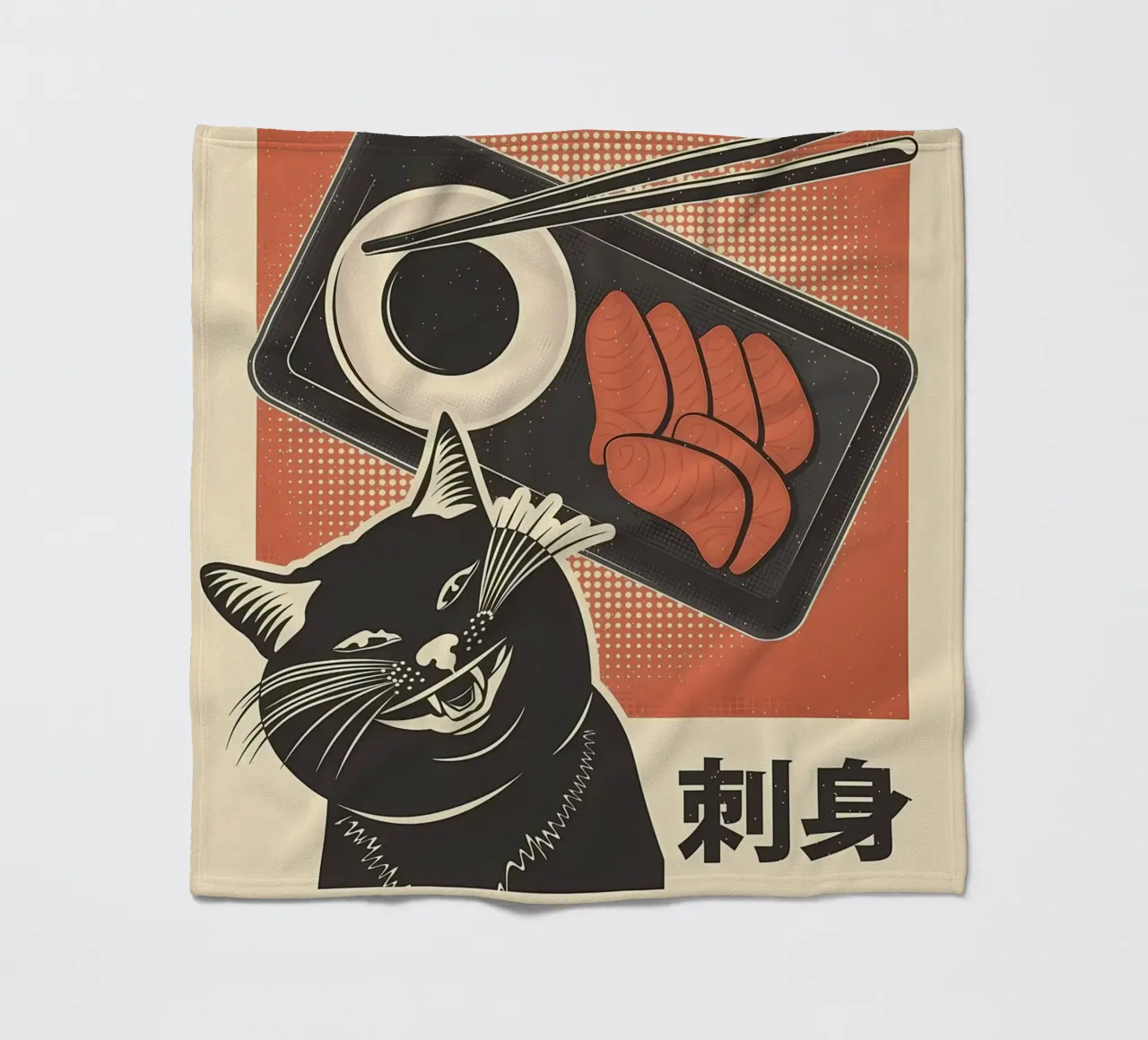 Sashimi Black Cat fleece blanket by Monique A Hooper
