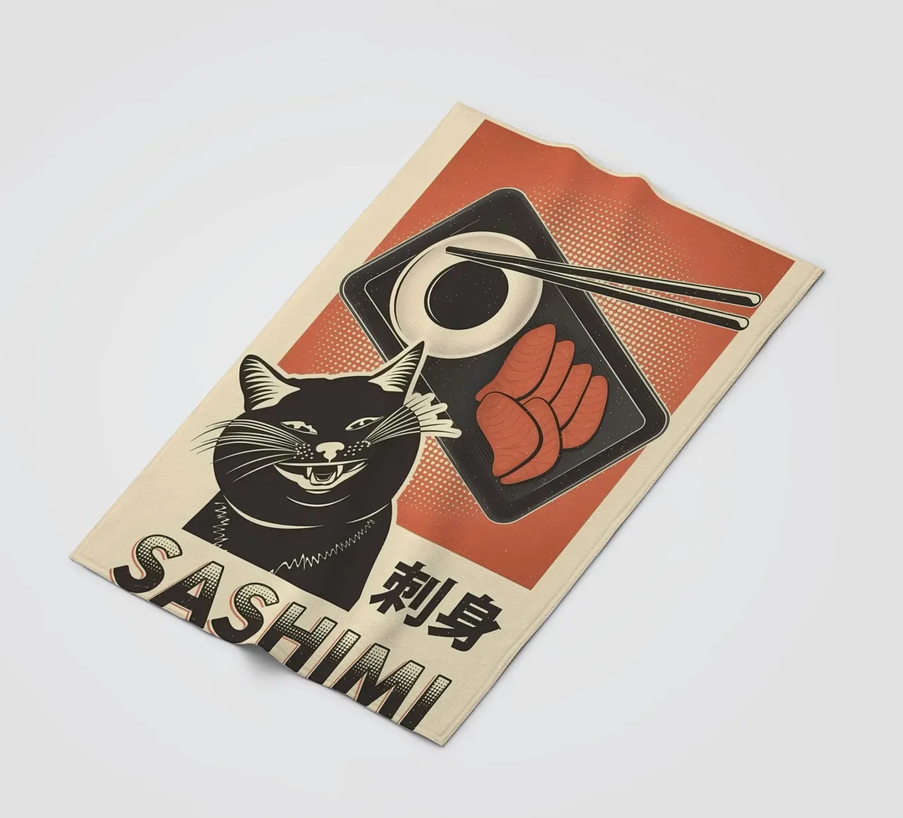 Sashimi Black Cat fleece blanket by Monique A Hooper